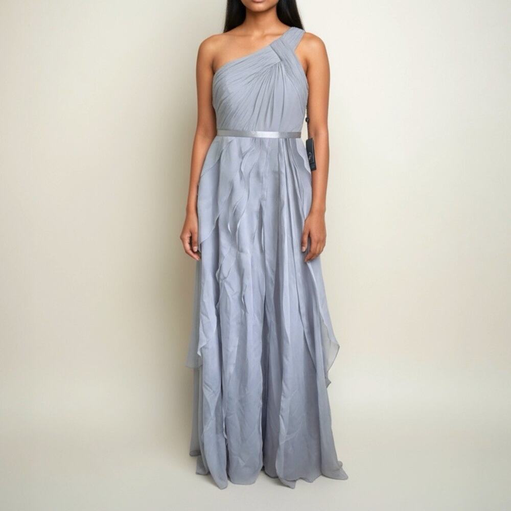 Adrianna Papell Lavender One Shoulder Flutter Evening Maxi Dress NWT Sz 6